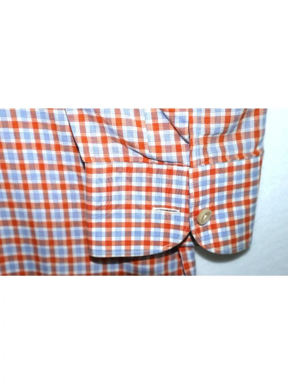Ermenegildo Zegna Check Dress Shirt L Orange Blue Button Front Made in Italy